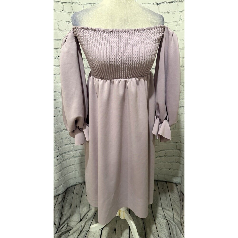 ASOS DESIGN shirred bardot blouson sleeve midi dress In Lilac Purple Size 4